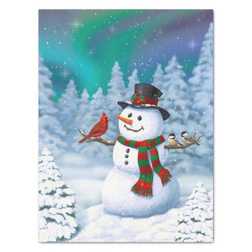 Happy Christmas Snowman  Birds Winter Scene Tissue Paper
