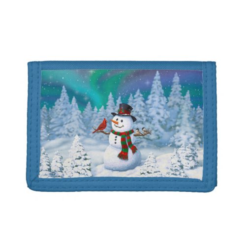 Happy Christmas Snowman  Birds Winter Scene Tri_fold Wallet