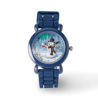 Happy Christmas Snowman & Birds Winter Scene Watch