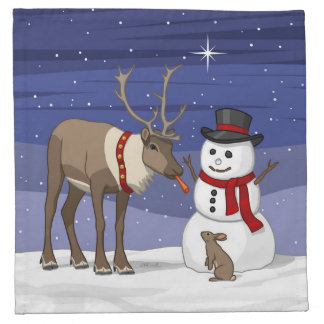 Happy Christmas Snowman & Cute Reindeer Cloth Napkin