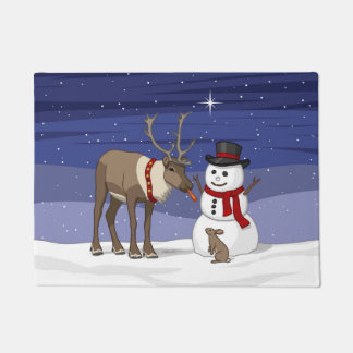 Happy Christmas Snowman & Cute Reindeer Doormat