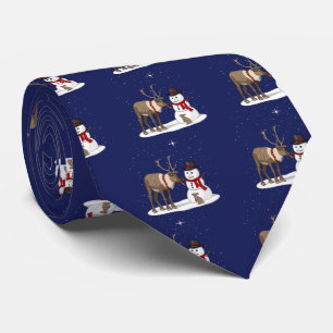 Happy Christmas Snowman & Cute Reindeer Neck Tie