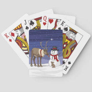 Happy Christmas Snowman & Cute Reindeer Poker Cards