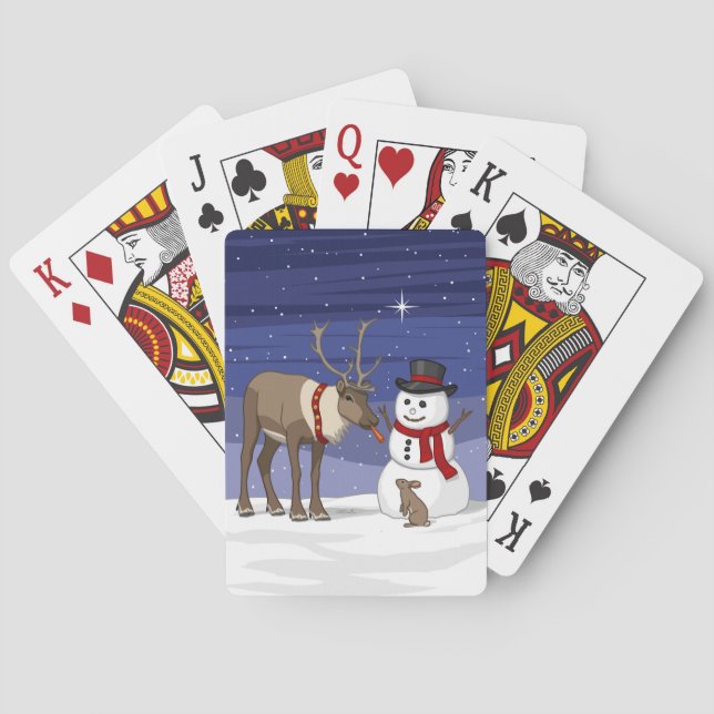 Happy Christmas Snowman & Cute Reindeer Poker Cards (Back)