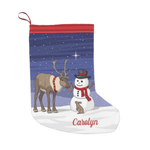 Happy Christmas Snowman  Cute Reindeer Small Christmas Stocking