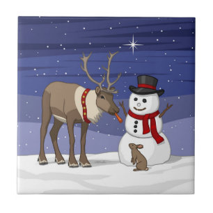 Happy Christmas Snowman & Cute Reindeer Tile