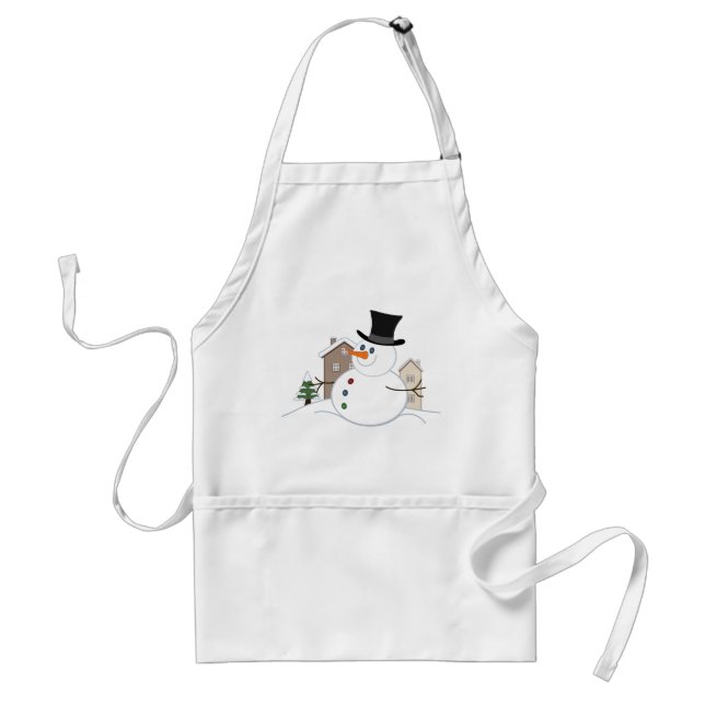Happy Christmas Snowman Illustration Adult Apron (Front)