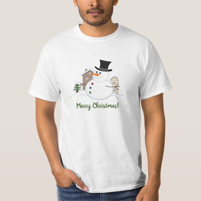 Happy Christmas Snowman Illustration and Type T-Shirt (Front)