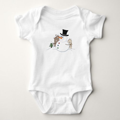Happy Christmas Snowman Illustration Baby Bodysuit