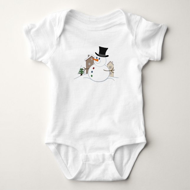 Happy Christmas Snowman Illustration Baby Bodysuit (Front)