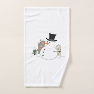 Happy Christmas Snowman Illustration Bath Towel Set