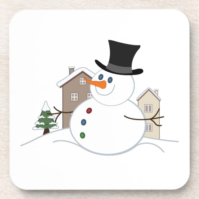 Happy Christmas Snowman Illustration Beverage Coaster (Front)