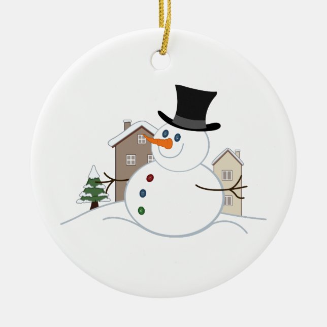 Happy Christmas Snowman Illustration Ceramic Ornament (Front)