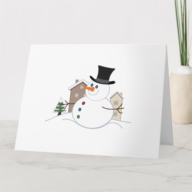 Happy Christmas Snowman Illustration Ceramic Tile Card (Front)