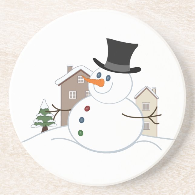 Happy Christmas Snowman Illustration Coaster (Front)