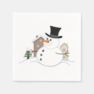 Happy Christmas Snowman Illustration Napkins