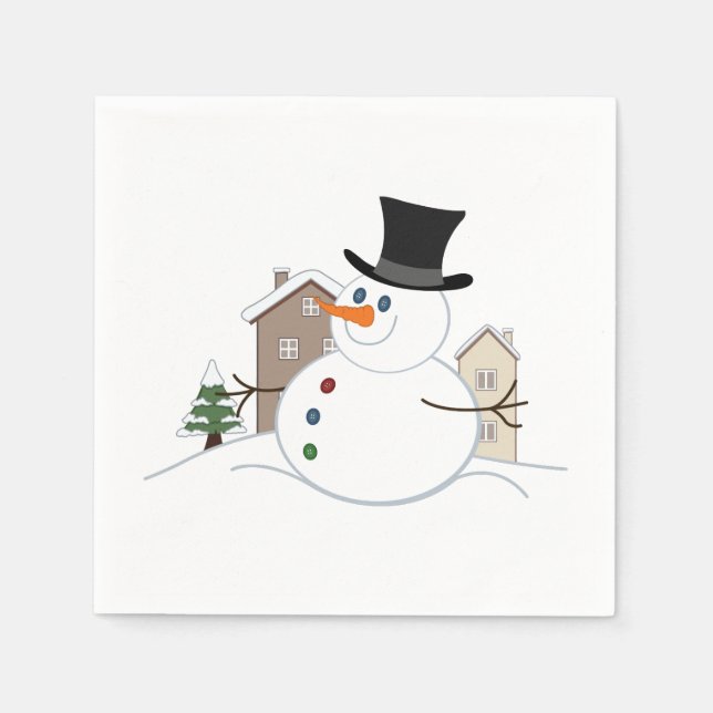 Happy Christmas Snowman Illustration Napkins (Front)
