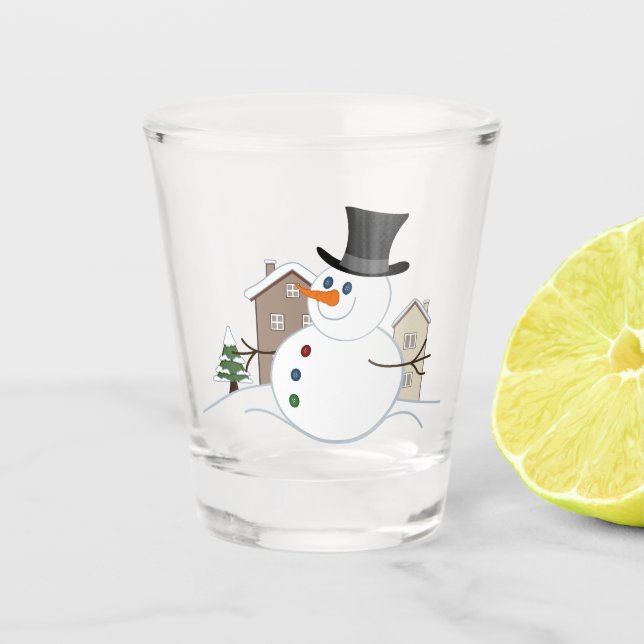 Happy Christmas Snowman Illustration Shot Glass (Front)