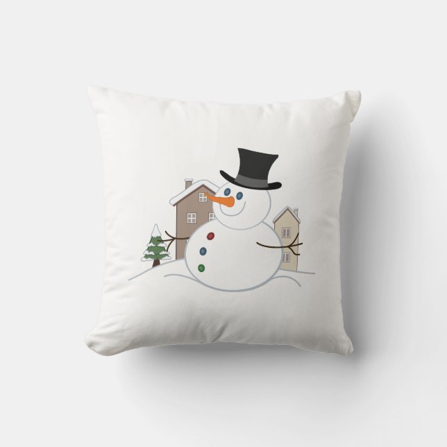 Happy Christmas Snowman Illustration Throw Pillow (Front)