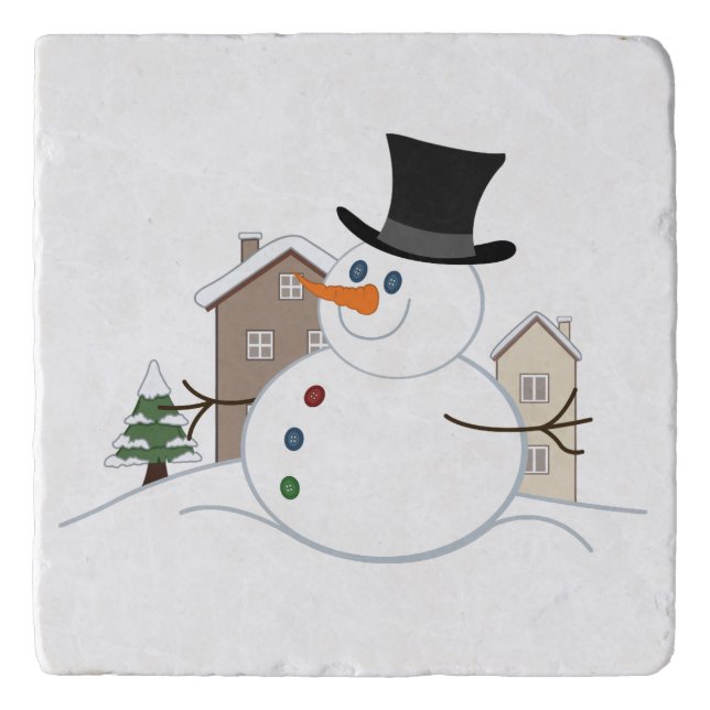 Happy Christmas Snowman Illustration Trivet (Front)