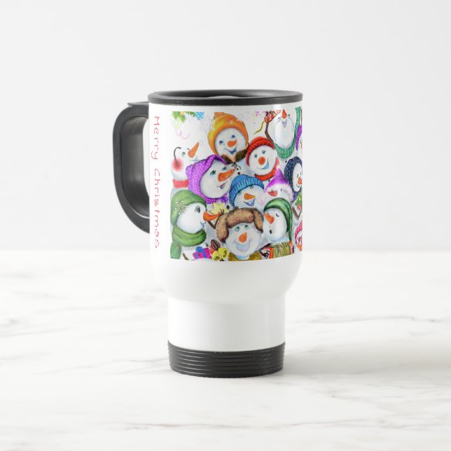 Happy Christmas Snowman Party Travel Mug (Front Left)