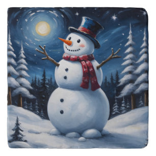 Happy christmas snowman trivet