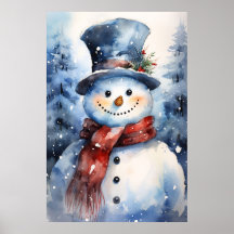 Happy Christmas Snowman With A Top Hat in the Snow
