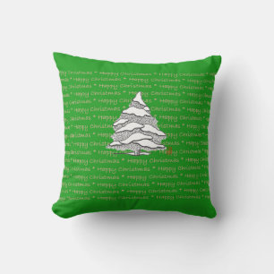 Happy Christmas Snowy Evergreen 16x16 Throw Pillow