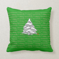 Happy Christmas Snowy Evergreen 16x16 Throw Pillow