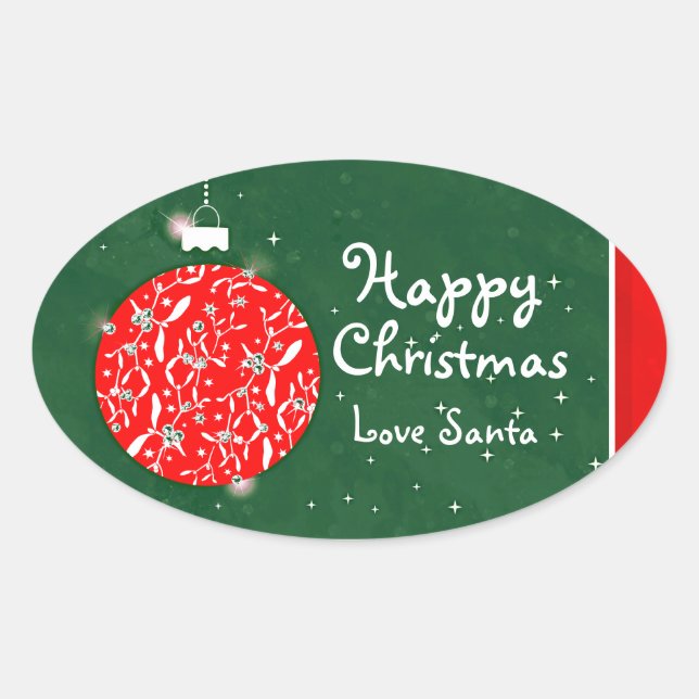 Happy Christmas sparkle bauble gift sticker green (Front)