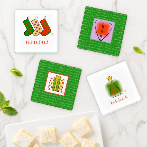 Happy Christmas Square Acrylic Coaster Set