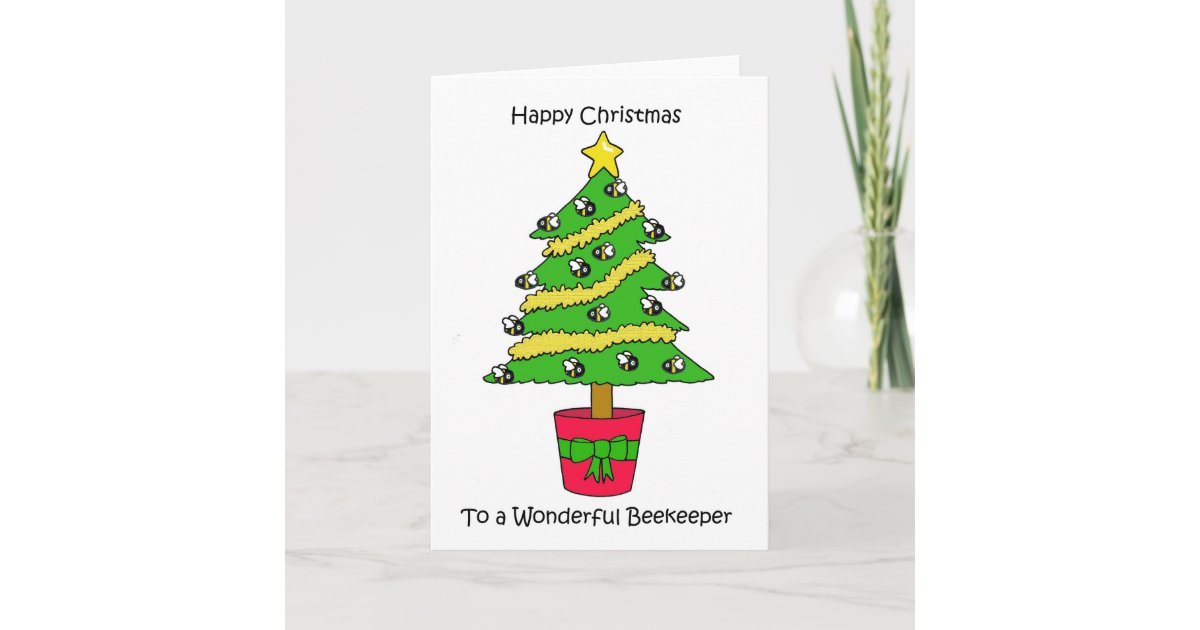 Happy Christmas to Beekeeper Cartoon Bees Card | Zazzle