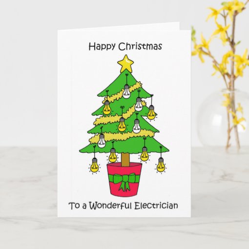 Happy Christmas to Electrician Cartoon Tree Card | Zazzle