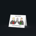 Happy Christmas to Gay Male Husband Holiday Card<br><div class="desc">A simple image of a male couple toasting each other with glasses of champagne. The men are wearing festive colored waistcoats. The image is set against a white background and accompanied by the words 'Happy Christmas to my wonderful husband'.</div>