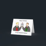 Happy Christmas to Gay Male Husband Holiday Card<br><div class="desc">A simple image of a male couple toasting each other with glasses of champagne. The men are wearing festive colored waistcoats. The image is set against a white background and accompanied by the words 'Happy Christmas to my wonderful husband'.</div>