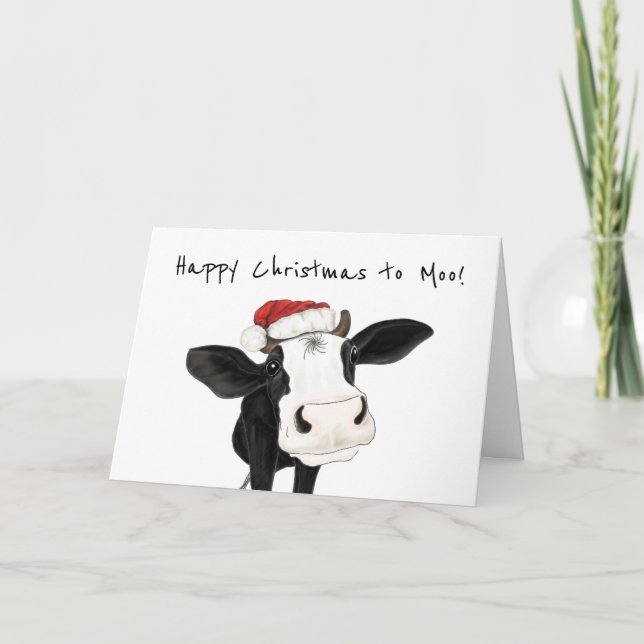 Happy Christmas to Moo, Cute Cow Christmas Card (Front)