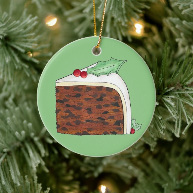 Happy Christmas UK British Cake Slice Festive Ceramic Ornament (Tree)