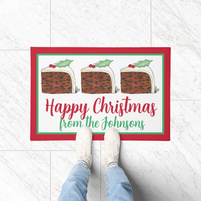Happy Christmas UK British Cake Slice Festive Doormat (Indoor)