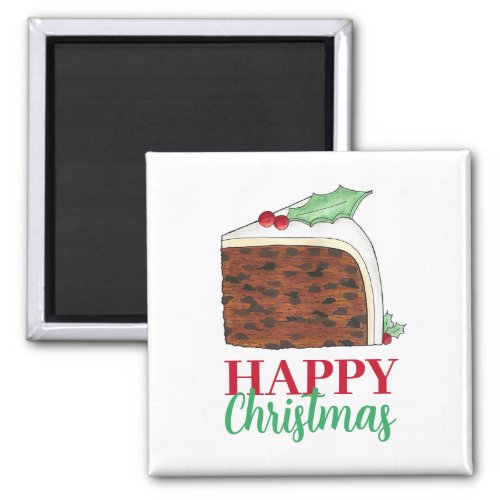 Happy Christmas UK British Cake Slice Festive Magnet