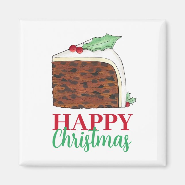 Happy Christmas UK British Cake Slice Festive Magnet (Front)