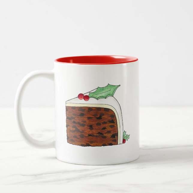 Happy Christmas UK British Cake Slice Festive Two-Tone Coffee Mug (Left)