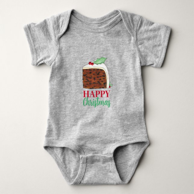 Happy Christmas UK British Cake Slice Homemade Baby Bodysuit (Front)