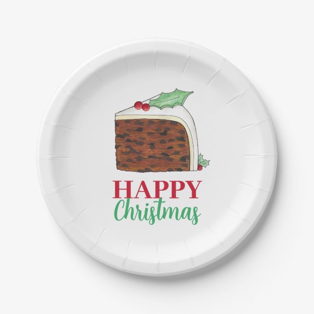Happy Christmas UK British Cake Slice Homemade Paper Plates (Front)