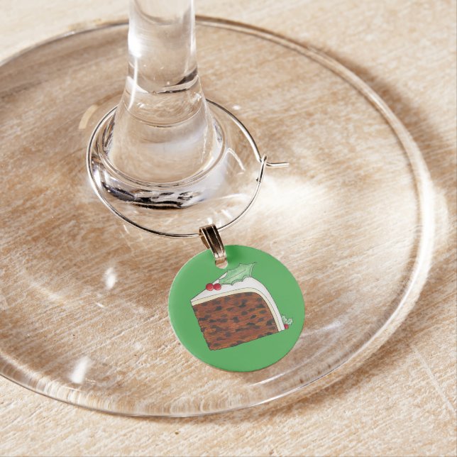 Happy Christmas UK British Cake Slice Homemade Wine Charm (In Situ)