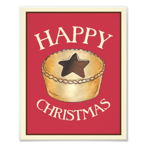 Happy Christmas UK British Mince Pie Illustration Photo Print