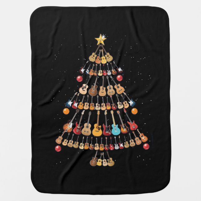 Happy Christmas|Ukulele Instrument Christmas Tree Baby Blanket (Front)