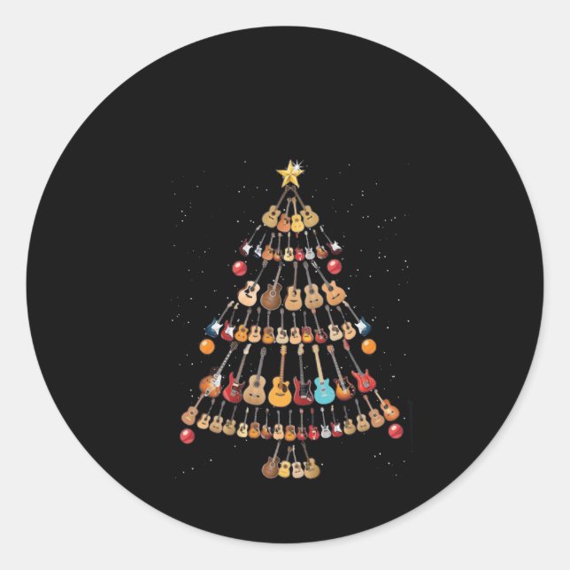 Happy Christmas|Ukulele Instrument Christmas Tree Classic Round Sticker (Front)