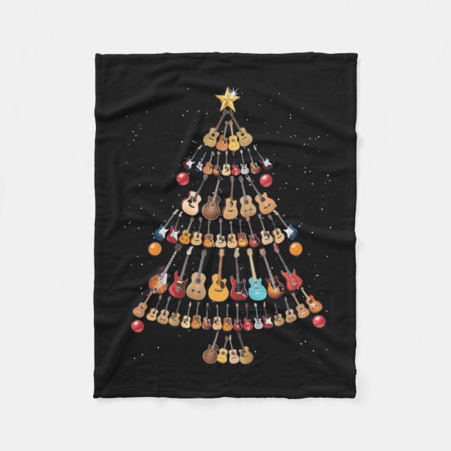 Happy Christmas|Ukulele Instrument Christmas Tree Fleece Blanket (Front)