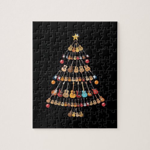 Happy ChristmasUkulele Instrument Christmas Tree Jigsaw Puzzle