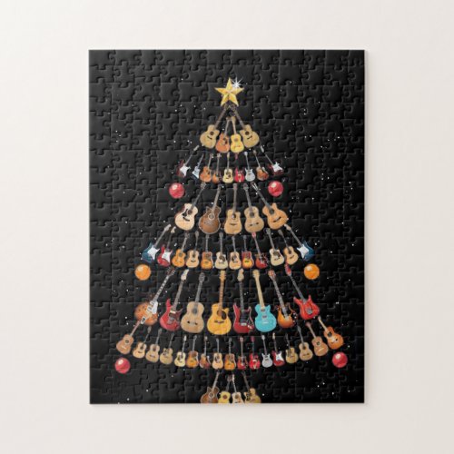 Happy ChristmasUkulele Instrument Christmas Tree Jigsaw Puzzle